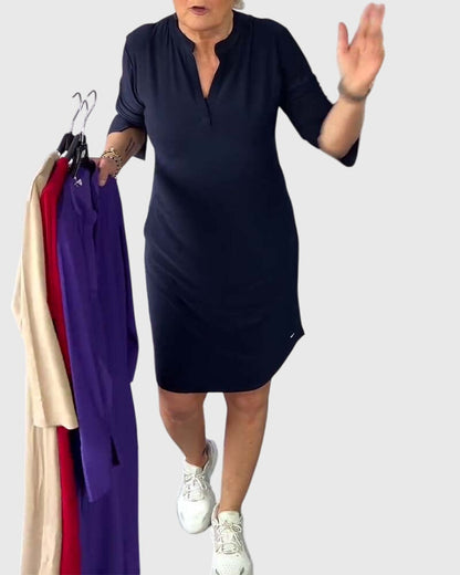 Katherine | Classic V-Neck Solid Dress