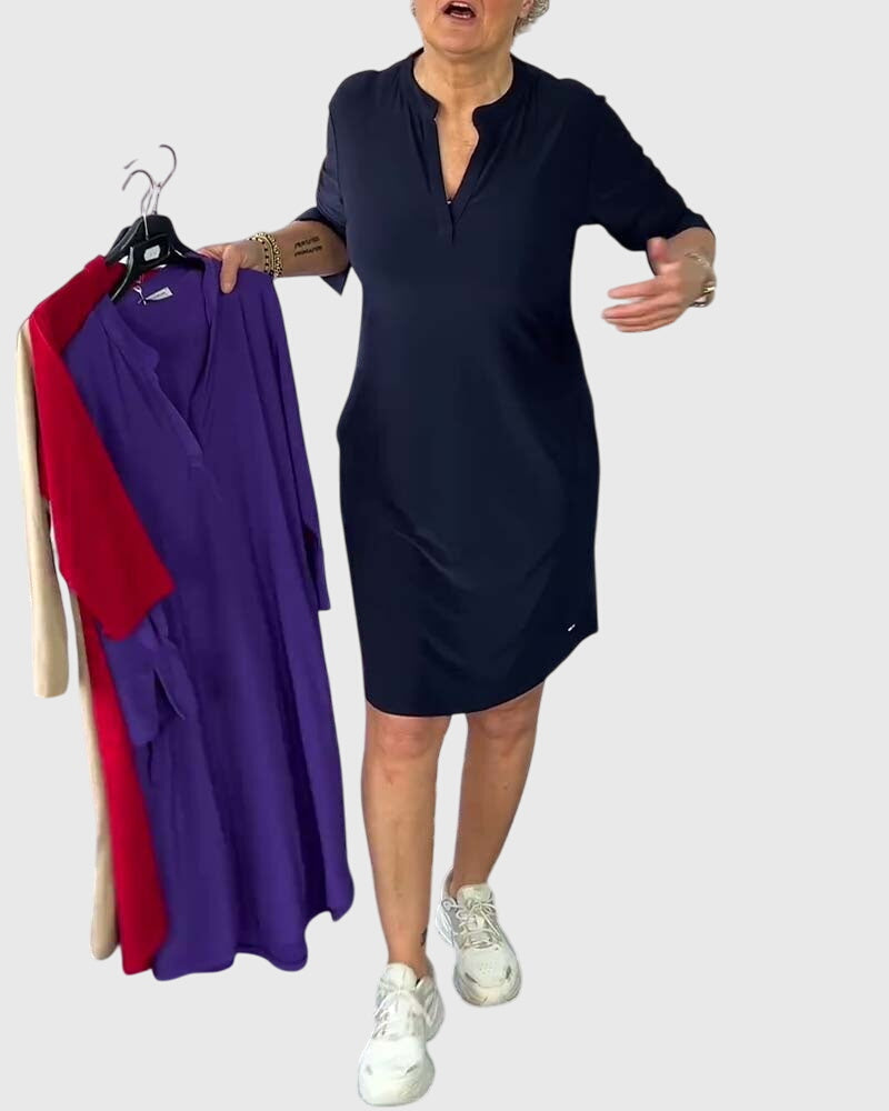 Katherine | Classic V-Neck Solid Dress