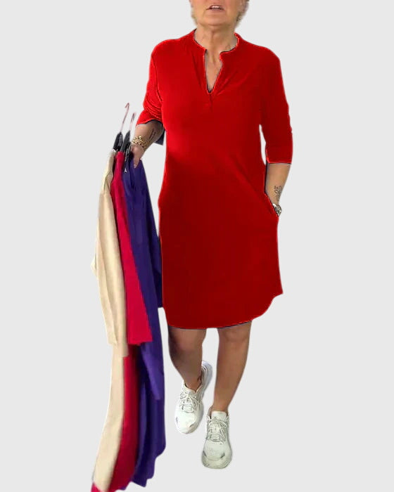 Katherine | Classic V-Neck Solid Dress