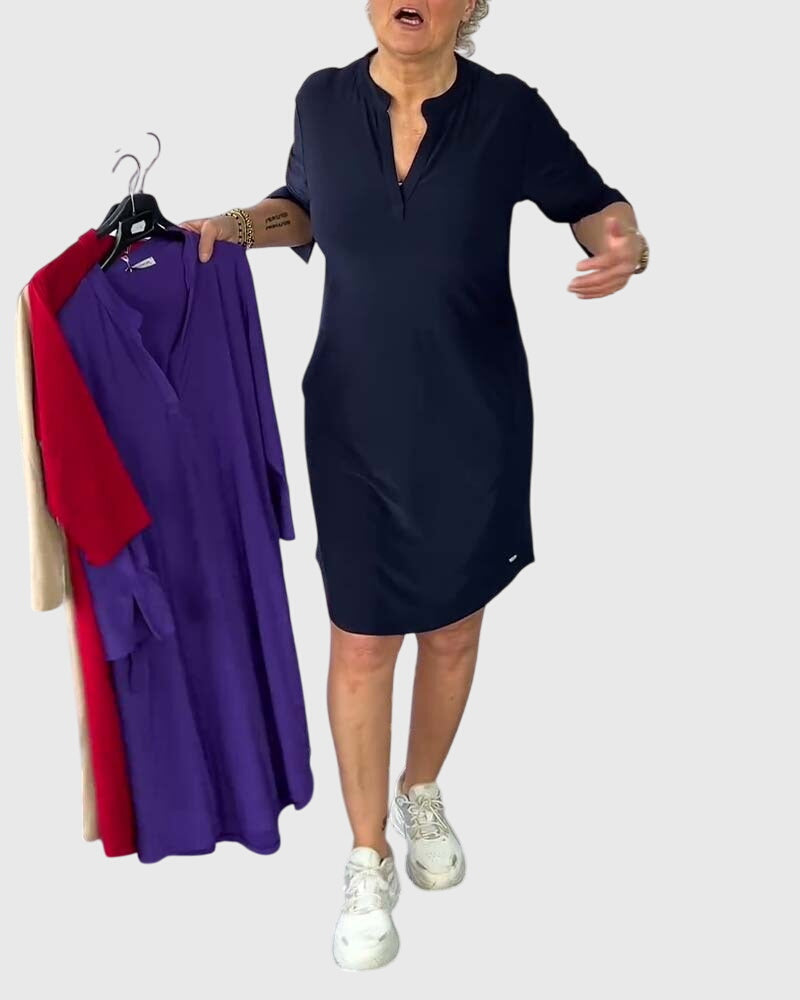 Katherine | Classic V-Neck Solid Dress