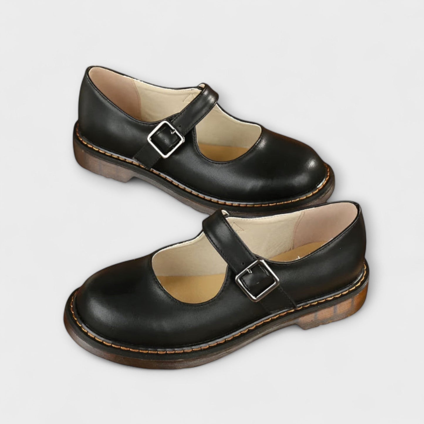Damen Vintage Mary Jane Schuhe – Klassische Leder Schuhe mit Riemchen & Komfortsohle