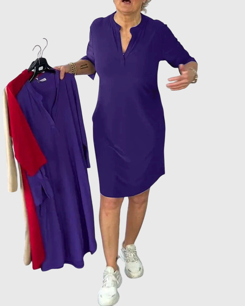 Katherine | Classic V-Neck Solid Dress