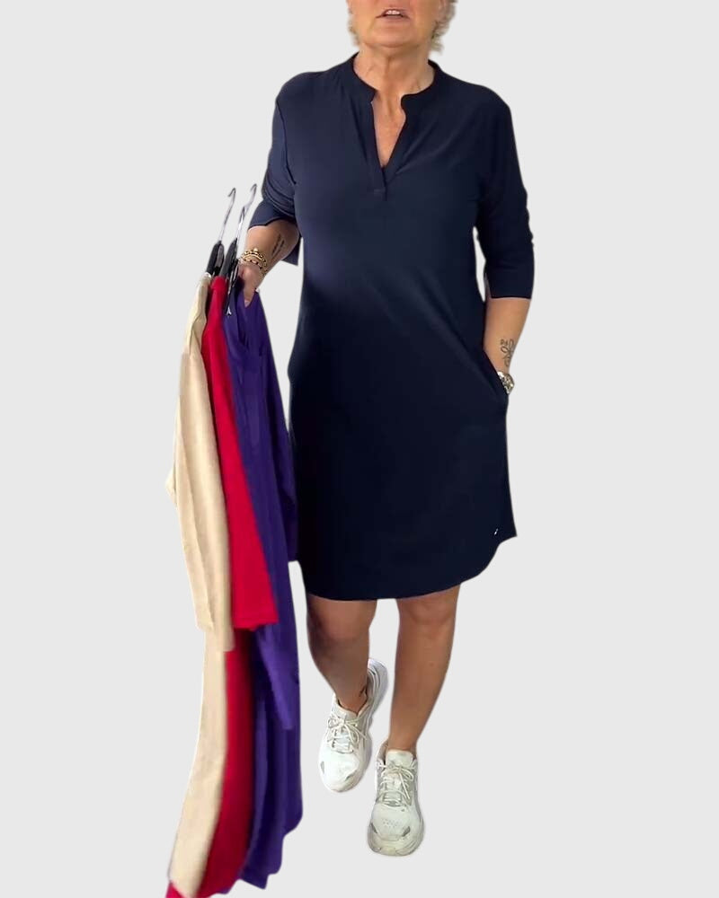 Katherine | Classic V-Neck Solid Dress